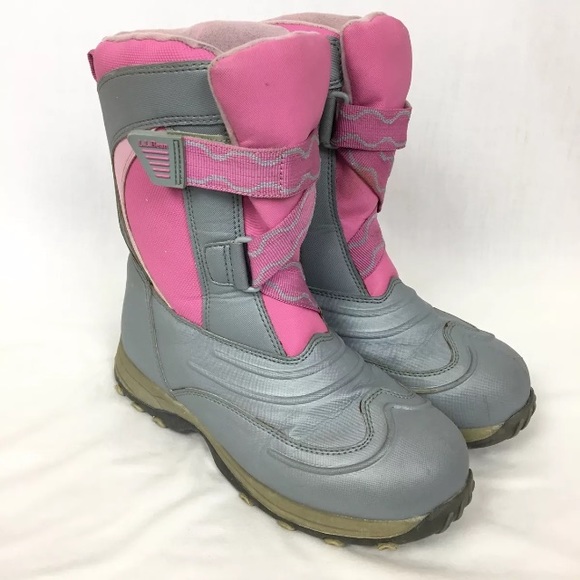 SOLD LL Bean Snow Boots Youth Girls 4 Pink Gray - Picture 2 of 8
